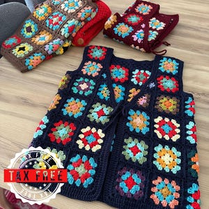 Gilet all&#39;uncinetto, gilet a quadri della nonna, gilet fatto a mano, gilet boho, gilet estivo, abbigliamento da festival, gilet lavorato a mano
