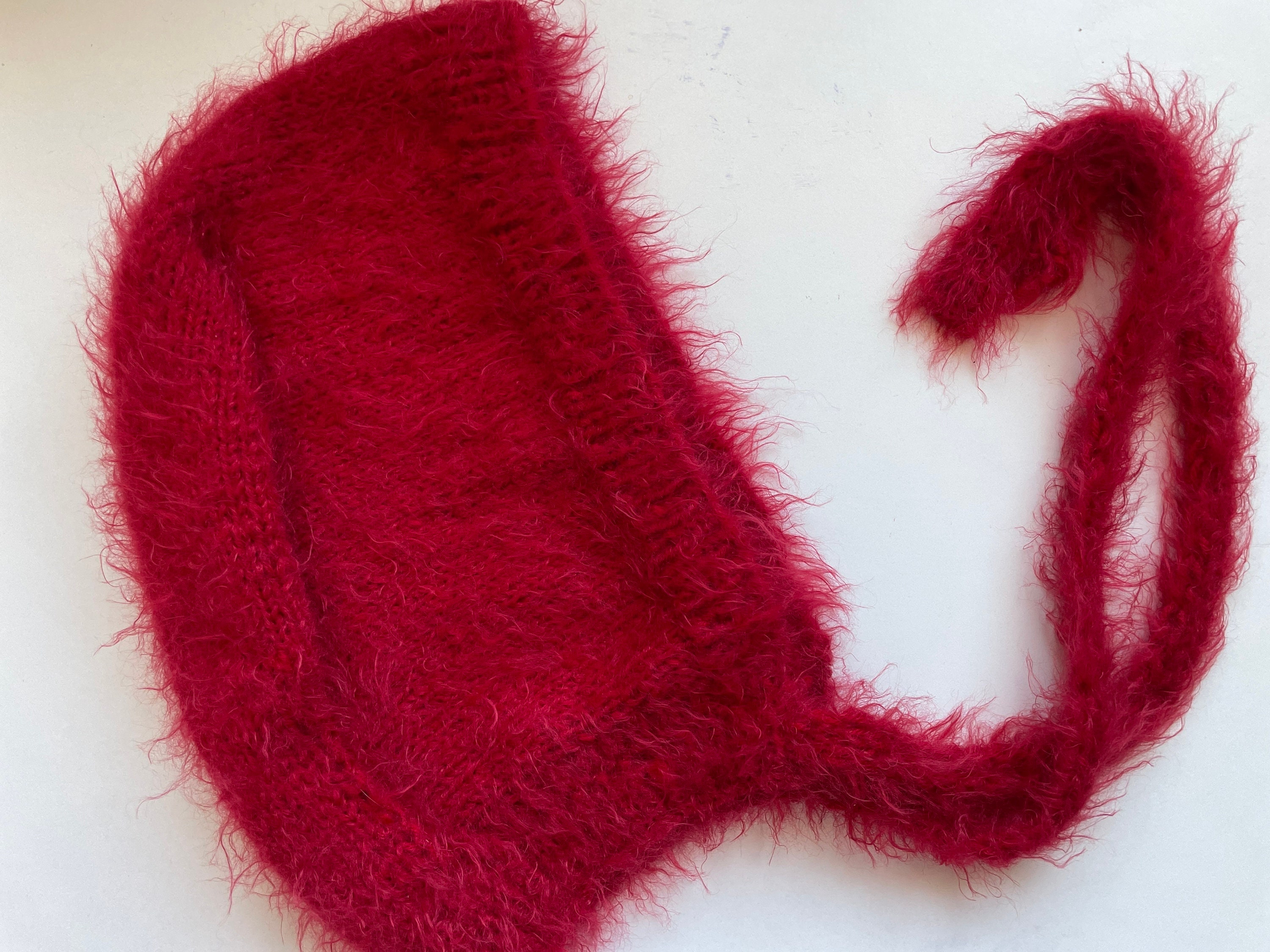 Hand Knit Tie Bonnet, Red Winter Warm Hat, Crochet Balaclava