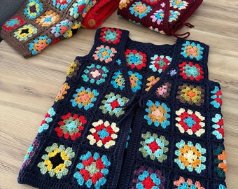 Crochet Vest, Granny Square Vest, Handmade Vest, Boho Vest, Summer Vest, Festival Clothing, Hand-Knit Vest