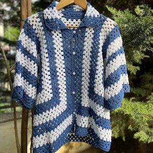 Crochet Shirt, Unisex Shirt, Crochet Overshirt, Crochet Blue Shirt, Crochet Multicolor Shirt, Crochet Shirt for Men, Crochet Shirt for Women
