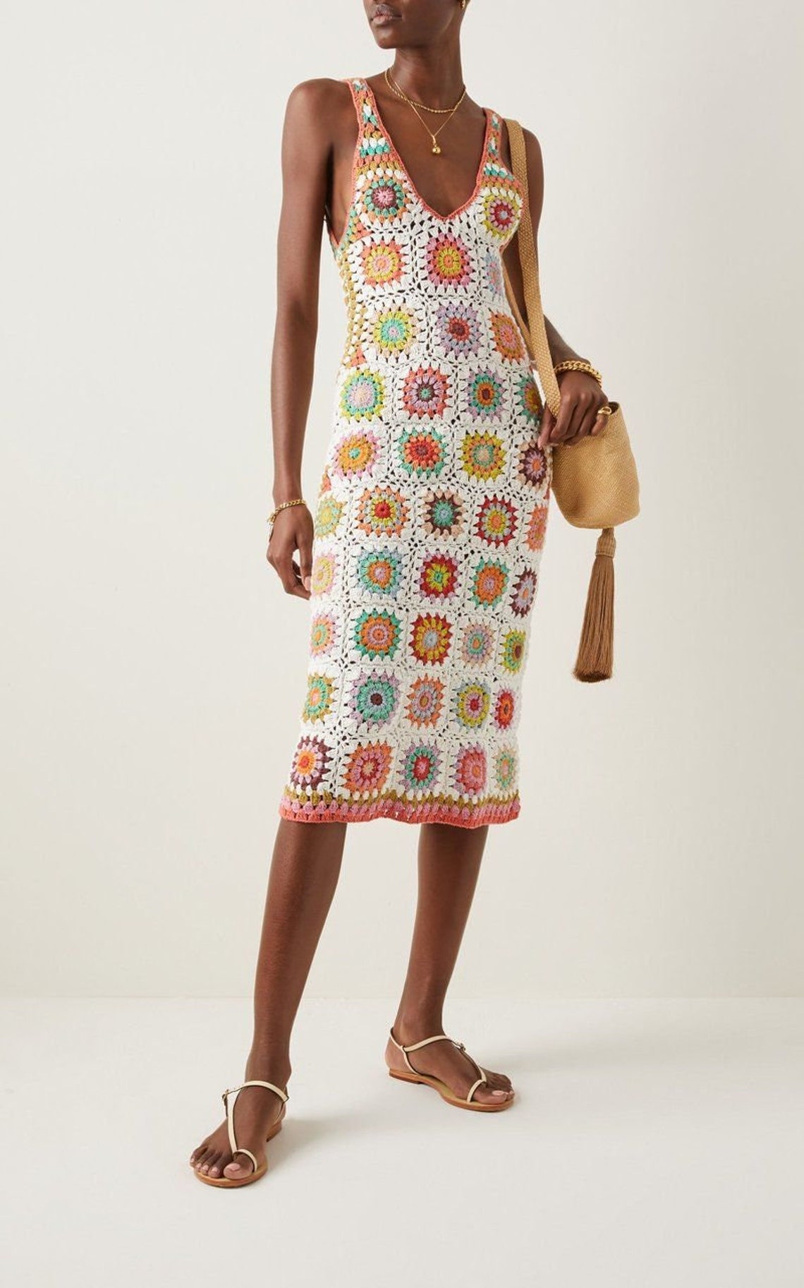 Crochet Dress Granny Square Long Dress Vintage Style Dress - Etsy