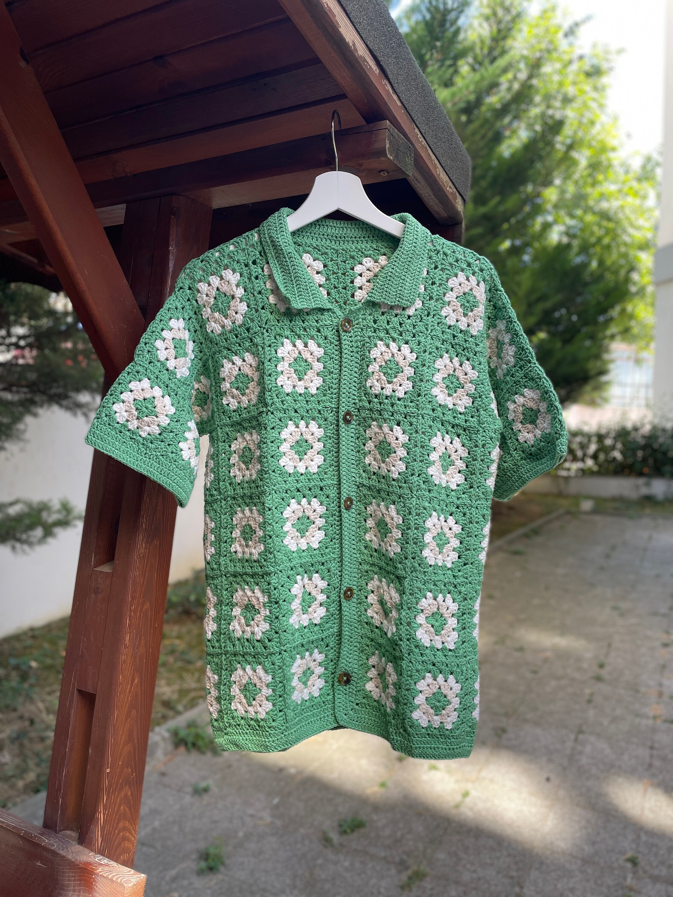 Crochet Shirt, Granny Square Oversize Shirt, Unisex Shirt