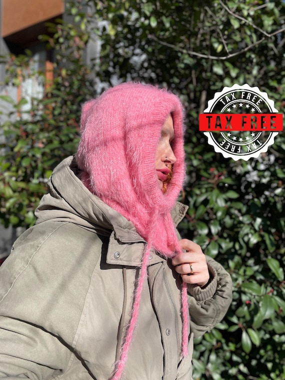 Hand Knit Balaclava, Unisex Balaclava Hood, Pink Warm Winter