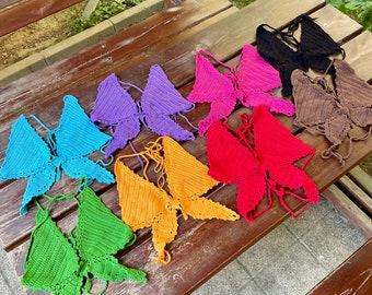 Crochet Butterfly Crop Top, 2-5 Days Delivery, Handmade Cotton Summer Top, 10 Colors Butterfly Top, Gift for Her, Festival Cloth, Crop Top