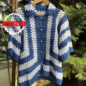Crochet Shirt, Unisex Shirt, Crochet Overshirt, Crochet Blue Shirt, Crochet Multicolor Shirt, Crochet Shirt for Men, Crochet Shirt for Women