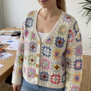 Handgemaakt veelkleurig oma vierkant gehaakt vest: mohair katoen acryl trui