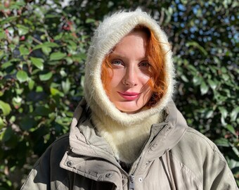 Hand Knit Balaclava, Unisex Balaclava Hood, Cream Warm