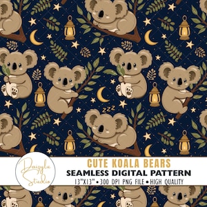 Cute Koalas  Seamless Pattern Instant Download Digital Papers Surface Design File Hand Drawn Repeating Pattern
