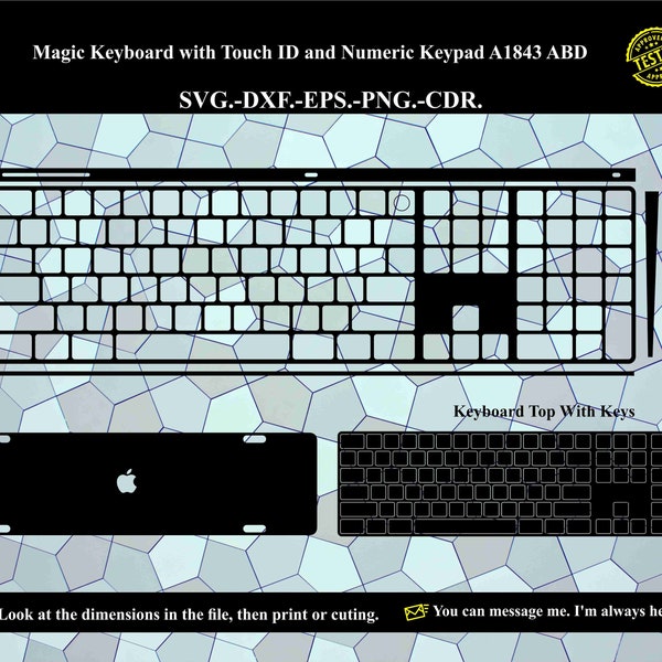 Apple Magic Keyboard with Touch ID and Numeric Keypad Skin Template cut file SVG Vector (A1843 ) ABD