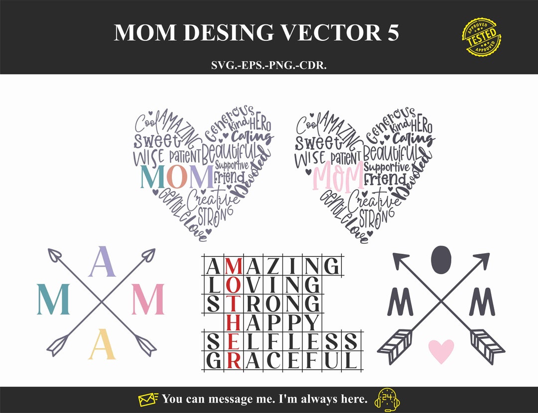 MOM SVG Vector Cricut Compatible Design 5 - Etsy