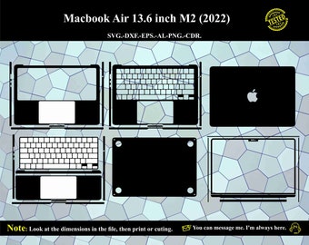 Macbook Air 13,6 pulgadas M2 2022 Plantilla de piel archivo de corte SVG Vector Archivo de corte