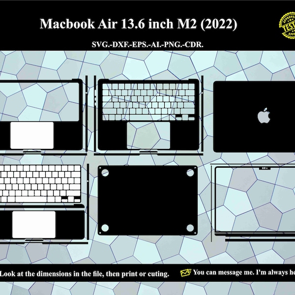 Macbook Air 13.6 inch M2 2022 Skin Template cut file SVG Vector Cut file