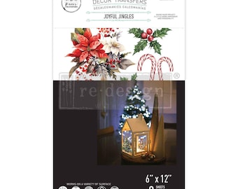 Pode incluir: Um pacote de transferências decorativas Joyful Jingles com poinsétias vermelhas, bagas de azevinho e bengalas doces. A embalagem exibe uma lanterna em forma de casa e uma árvore de Natal. Inclui 3 folhas de 15,24 cm por 30,48 cm.