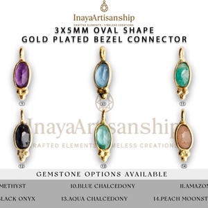 InayaArtisanship Connettore ovale con pietra preziosa da 3 x 5 mm / Ciondolo con castone placcato in oro per la creazione di gioielli / Ametista, Zaffiro, Smeraldo, ecc. - Confezione da 10