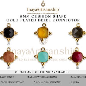 BZ005 | 8mm Cushion Shape Gemstone Bezel Connectors with 3 Ball Side /Rawa | Gold Plated Charms | Handmade Jewelry Supplies - Pack Of 10