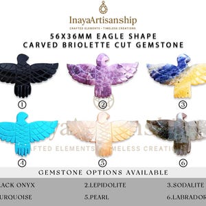 CS001 Eagle Shape Carved Gemstone Pendant | 56x36mm Briolette Cut | Gemstone Bird Carving | Jewelry Making Supplies