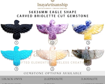 CS001 Eagle Shape Carved Gemstone Pendant | 56x36mm Briolette Cut | Gemstone Bird Carving | Jewelry Making Supplies