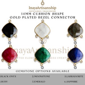 BZ008 | 14mm Cushion Shape Gemstone Bezel Connectors | Gold Plated 4 Loop Connector | Handmade Jewelry Making Supplies - Pack Of 5