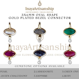 InayaArtisanship 3 x 6 mm Oval Edelstein Verbinder | Gold überzogene einzelne gerade Schleife mit einem Ball Bezel Charms für die Schmuckherstellung | 10er Pack