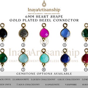 InayaArtisanship 6mm Heart Shape Gemstone Connector | Gold Plated Bezel Charm | Jewelry Making Supplies – Onyx, Labradorite etc.- Pack Of 10