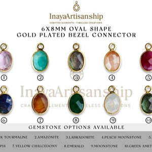 InayaArtisanship 6 x 8 mm connecteur ovale pour pierres précieuses | Charms plaqués or avec une boucle plate pour la fabrication de bijoux | Lot de 10