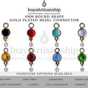 BZ009 Conector de bisel de bucle plano simple de piedra preciosa redonda de 4 mm con 3 bolas de oro/crudo/dijes pequeños para joyería - Paquete de 10