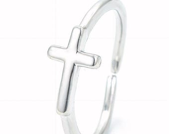 Cross Ring, Silver Cross Ring, Stacking 925 Solid Silver, Dainty Cross ...