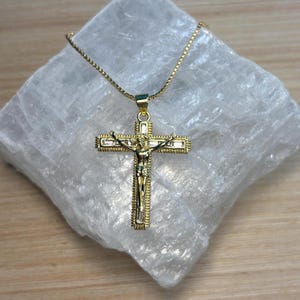 Gold Crucifix Necklace for Women | Elegant Jesus Cross Pendant | Catholic Jewelry Gift | Christian Faith Necklace | Baptism, Confirmation
