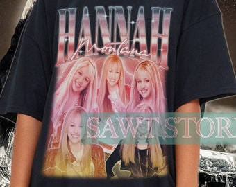 Camiseta vintage da Hannah Montana, camiseta retrô dos anos 90 da Hannah Montana, Hannah Montana da série americana, camisetas para fãs da Hannah Montana, camiseta de hip hop/rap