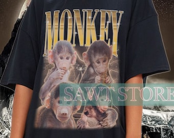 Camiseta gráfica de mono estilo hip hop de los 90, camiseta con animalito adorable