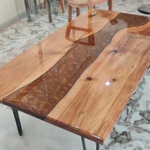 Epoxy Table Top / Wooden Resin Table Top / Blue River Epoxy Table Top /  Large Rectangular Wood Table / Wooden Table Top for Garden Décor 