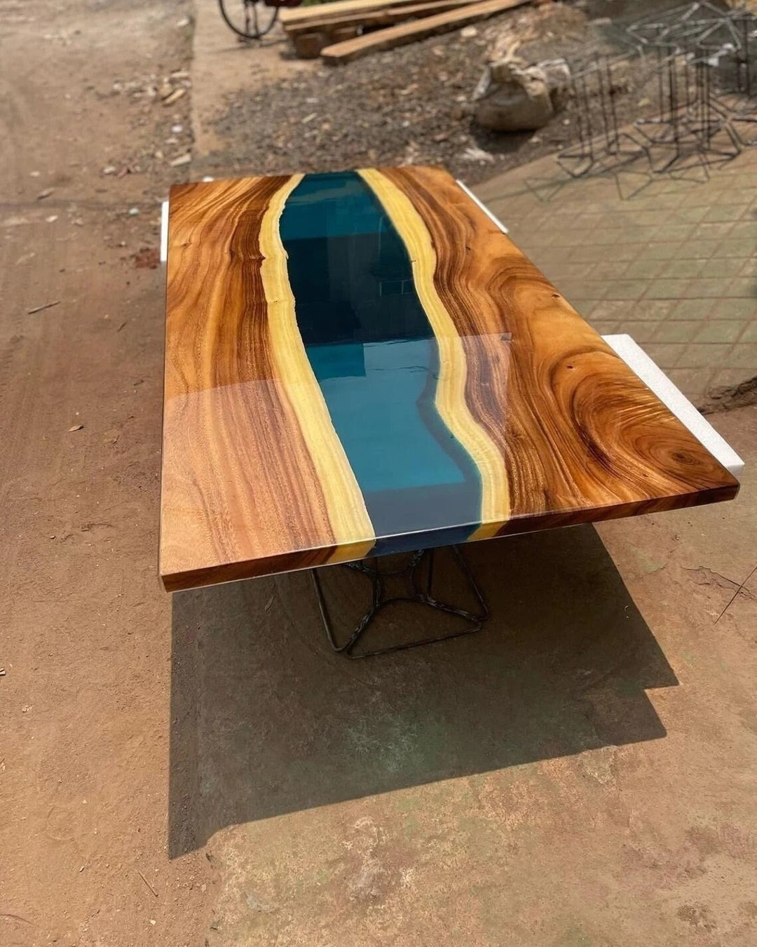 Blue Epoxy Dining Table Top, Large Wood Epoxy Dining Table, Royal Look
