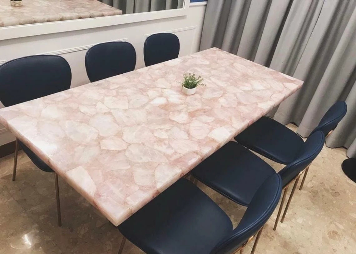 Stone Dining Tables, Semi Precious Natural Pink Rose Quartz Stone