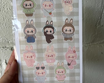 Labubu Sticker Sheet, Sticker sheet, Retro stickers scrapbooking stickers, junk journal stickers, deco stickers