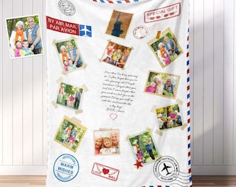 Personalized Photo Letter Blanket To Your Family Members or Friends 1 - 9 Photos Custom Message