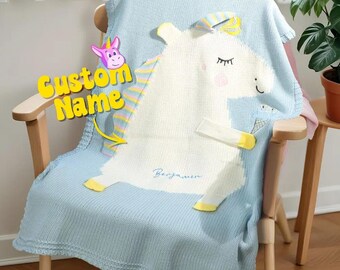 Coperta lavorata a maglia personalizzata Coperta unicorno con nome ricamato Regalo per neonato