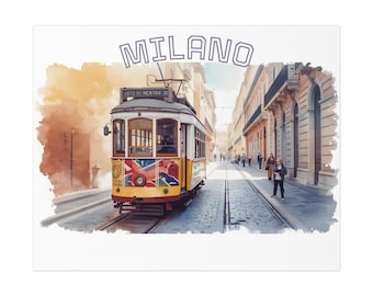 Poster vintage del tram di Milano, poster non patinato / Arte murale del trasporto pubblico cittadino italiano