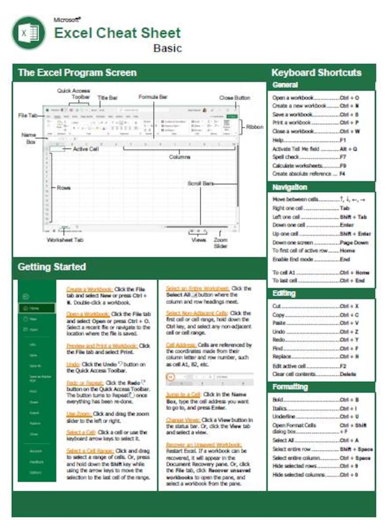 Ultimate Excel Cheat Sheet - Etsy