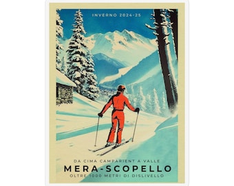 Magneti personalizzati a forma di poster di sci vintage / Mera-Scopello Winter