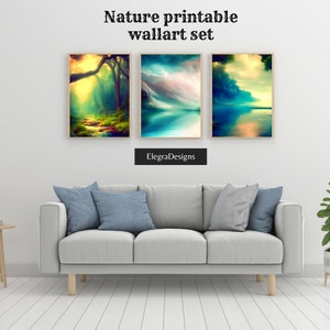 Nature printable wallart set, nature printable-wallart, landscape print-wallart, natural printable-wallart, 3 designs-forests,mountain,lake