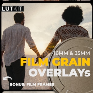 FILM GRAIN Overlays 16mm & 35mm Texture with Dust and Scratches and Analog Frame Borders for Vintage Retro Color Grading, 4K ProRes Video