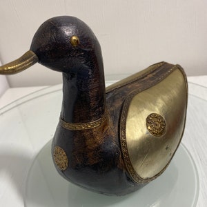 Vintage Duck Retrowood Ebony Brass Wooden Figure Carved Rare 70s