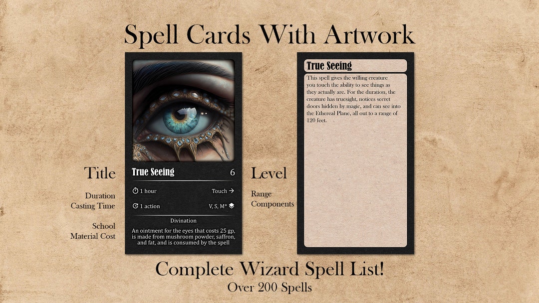 Spell Cards for Dnd 5e With Art Wizard Complete Spell List - Etsy