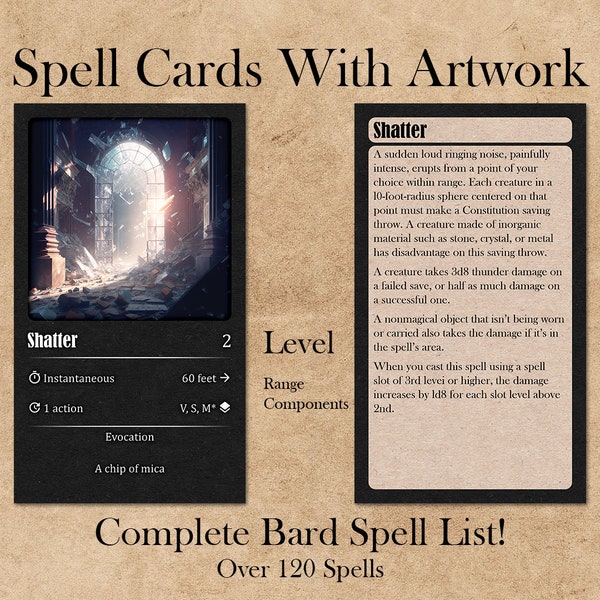 Dnd 5e Bard Spell Cards Etsy