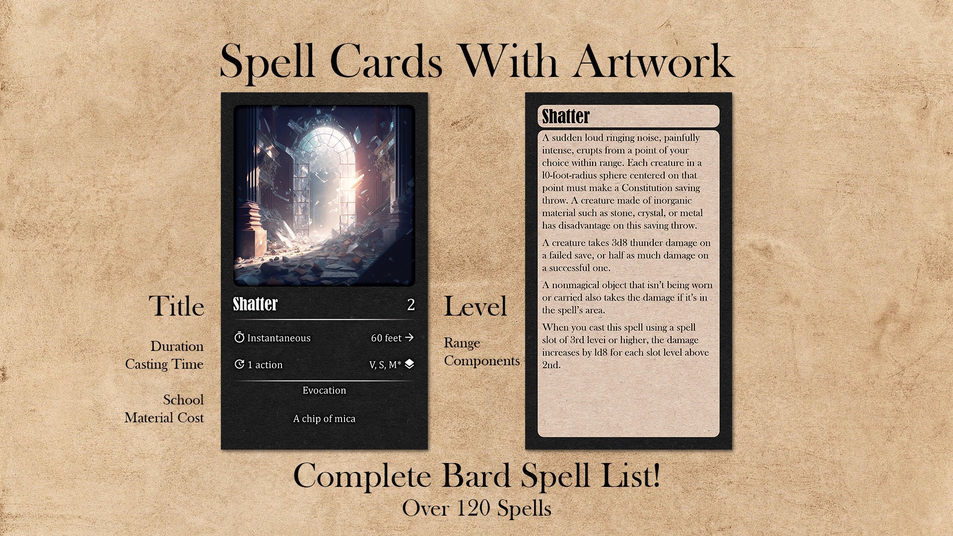 Bard Spell Cards for Dnd 5e With Art Bard Complete Spell Etsy