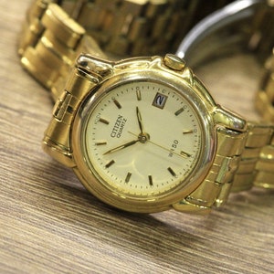 Vintage dames &#39;CITIZEN&#39; QUARTZ - jaren 80, met datum, model &#39;WR 50&#39;, damespolshorloge, verguld horloge, gemaakt in Japan, klassiek horloge.