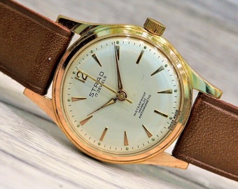 Seltene Vintage SWISS Uhr „STRAD“ 17 jewes“-1955er Jahre, Schweizer Uhr, Herren Schweizer Uhr, Vintage Uhr, Herrenuhr, Herrengeschenk, Lederuhr