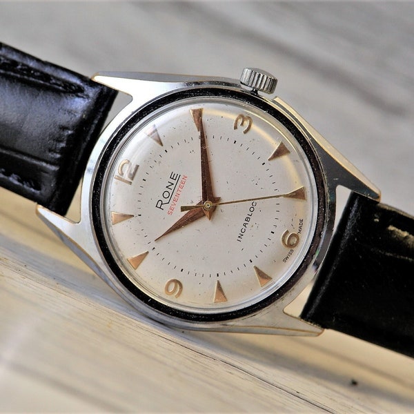SWISS Vintage men's watch RONE  - 1960's, 17 Jewels, Cal. ETA 2370, Swiss watch, mechanical watch, Men's Watch, Unique Wrist watch, Incabloc