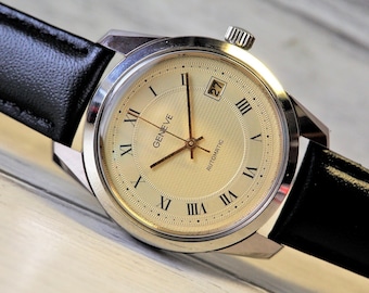 Amazing Swiss watch "GENEVE" - 17 jewels, Automatic Watch, All Stainless Steel, Vintage watch, Mechanical watch, 1980's, Cal. ETA 2824-2