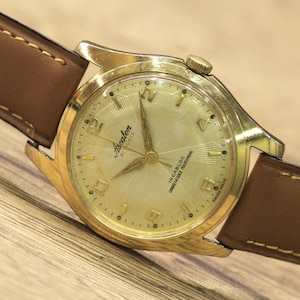 Men&#39;s SWISS WATCH &quot;ASCALON&quot; - 21 jewels, Wrist Watch 60s, Mechanical Watch, Leather Watch, Gold Plated, Vintage watch